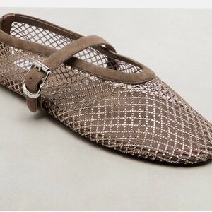 Alaia Brown Mesh Flats with Silver Accents